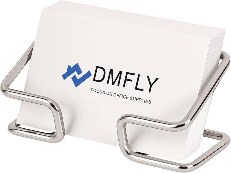 DMFLY Metal Business Card Holder for Desk, Cute Card Display Stand, Compatible with Various Countertops, Silver - Image 1